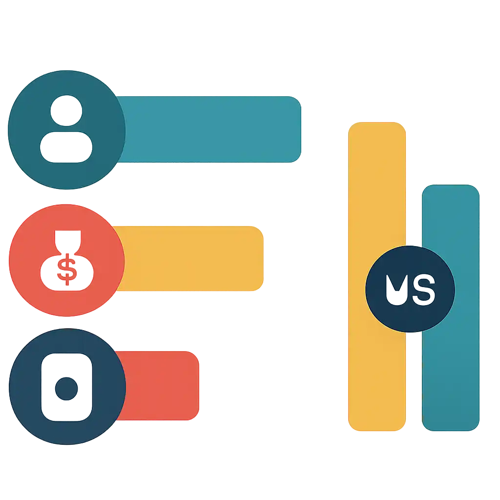 Infographic comparing options using coloured bars and icons only, no text or labels, flat design, Sharda