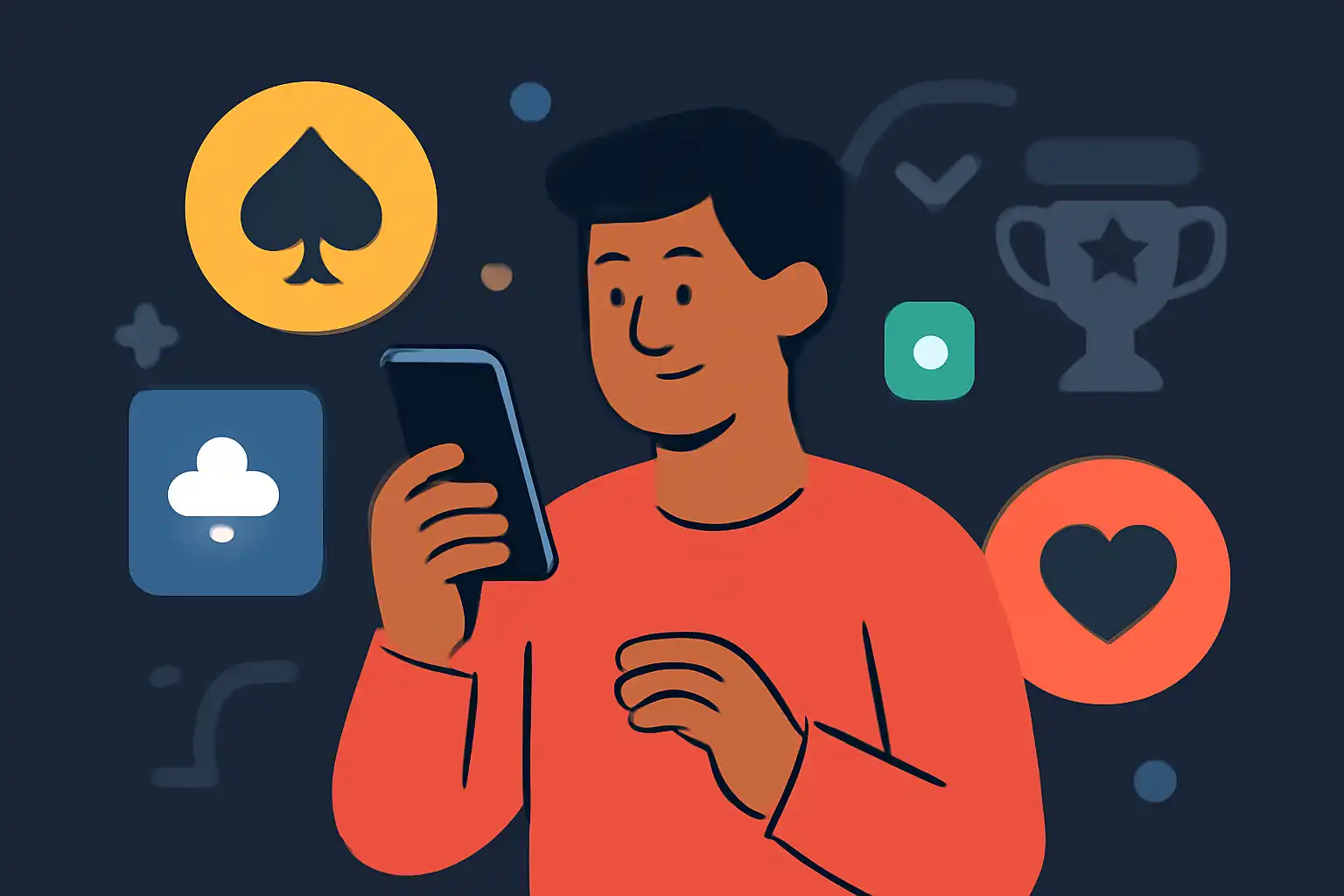 Hero illustration: Anil, modern flat design, dark background, brand-neutral, icons and shapes only, no text