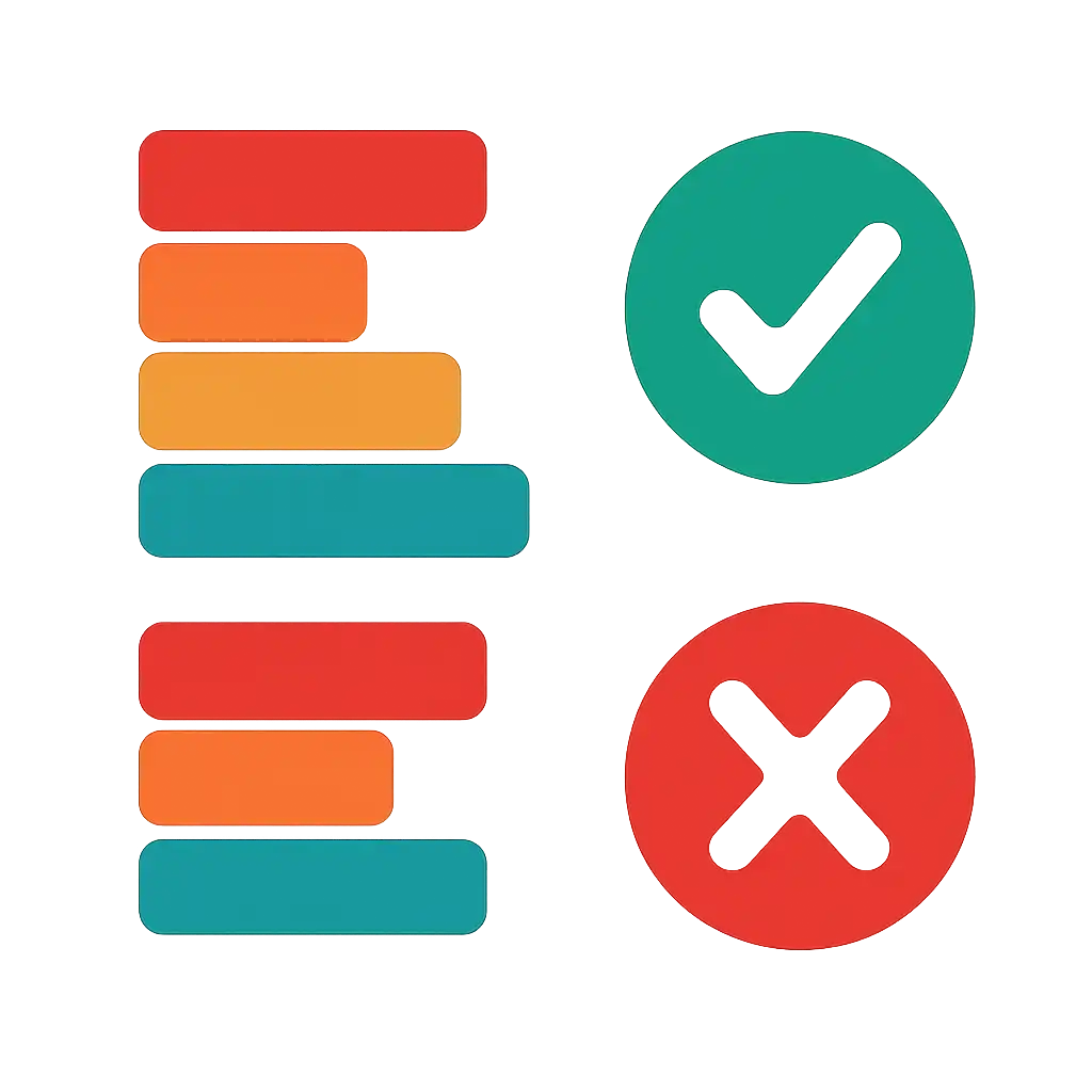 Infographic comparing options using coloured bars and icons only, no text or labels, flat design, Anil