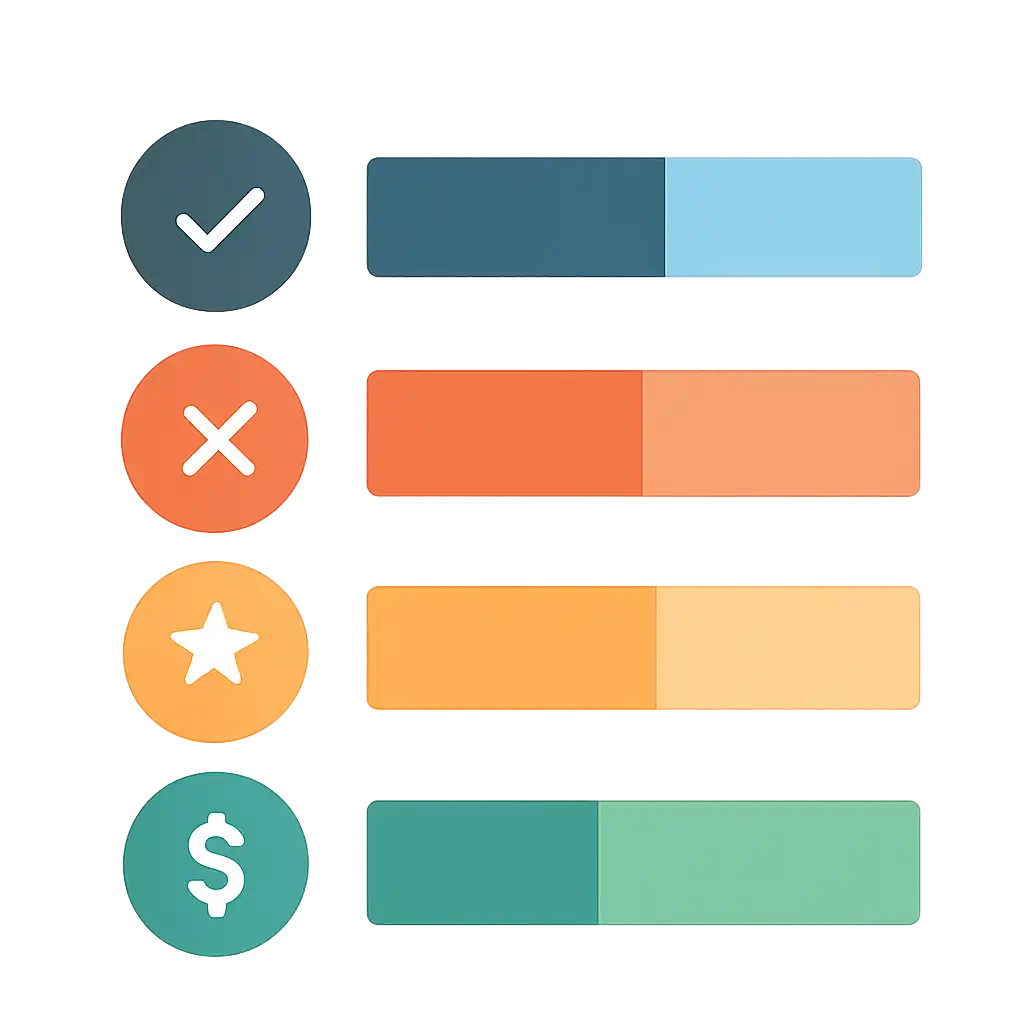 Infographic comparing options using coloured bars and icons only, no text or labels, flat design, Amazon